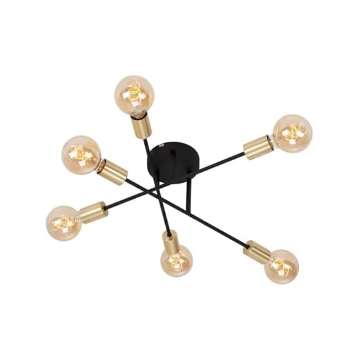 Briloner Leuchten - Deckenleuchte, Deckenlampe 6-flammig, drehbare Arme, max. 60 Watt, exkl. Leuchtmittel, schwarz-matt-goldfarben
