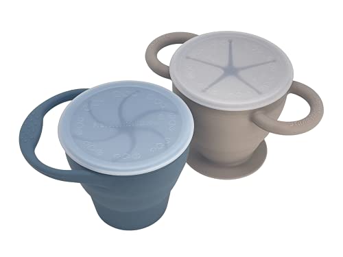 Image of BraveJusticeKidsCo. | Snack Attack I&II Silicone Baby Snack Cup | 2 pack | Collapsible Toddler Snack Cup (Stormy and Fog)