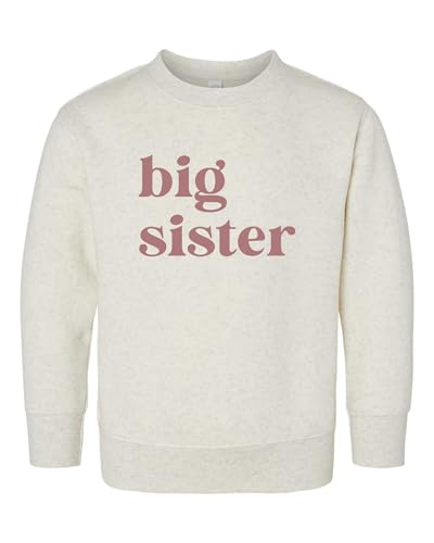 KLATCH Big Sister Text Graphic Toddler Crewneck Sweatshirt - Premium Comfy Holiday Tee Shirt for Kids (US, Age, 4 Years, Natural)