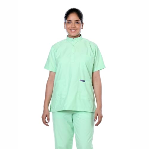 Image of Women's 5-Pocket Scrub Suit | Set of Top & Pant | Half Sleeves | Mandarin Collar | Breathable Polyviscose Fabric | Comfortable | Durable | Uniform for Doctors Nurse & Dentist LG 5XL