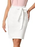 Allegra K Women's Workwear Paperbag Elastic Waist Side Pockets Cotton Pencil Skirt X-Large White