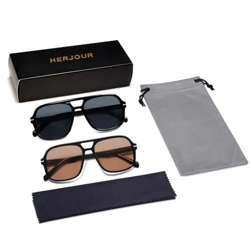 HERJOUR Retro Trendy Square Aviator Sunglasses Womens Mens 70s Classic Vintage Oversized Sun Glasses AR82173