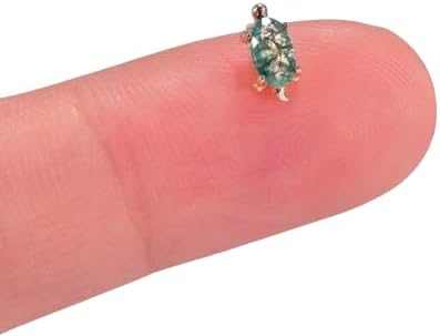 Moss Agate Stud Earring, Cute Turtle Cartilage Piercing Stud, Gold Tiny Helix Earring, Handmade Jewelry, Push Back, 6x4 Oval Stud