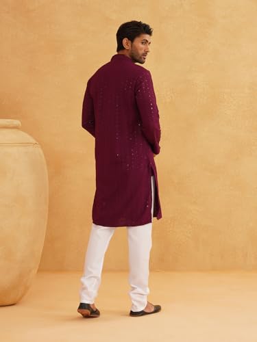 Image of SOJANYA Men's Cotton Kurta Pyjama Set | Sequinned Embroidered Traditional Outfit for Navratri, Garba & Puja