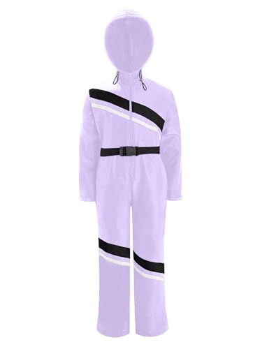 Jugaoge Kids Girls One Piece Windproof Snowsuit Zip Up Hooded Snowmobile Snowboard Jumpsuit with Belt Ski Suit3