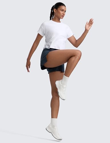 CRZ YOGA Cloudweight High Neck Workout Tops for Women Basic Athletic Lightweight Short Sleeve Shirts Loose Running T-Shirt3