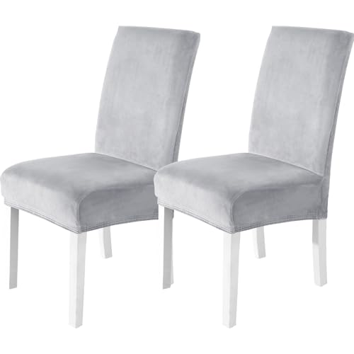 CYCMACO Fundas Sillas De Comedor Terciopelo Pack 2, Funda De Sillas Ajustables Y Elasticas, Universal Chair Cover Lavables Banquetes Hogar Restaurante Hotel, Blanco