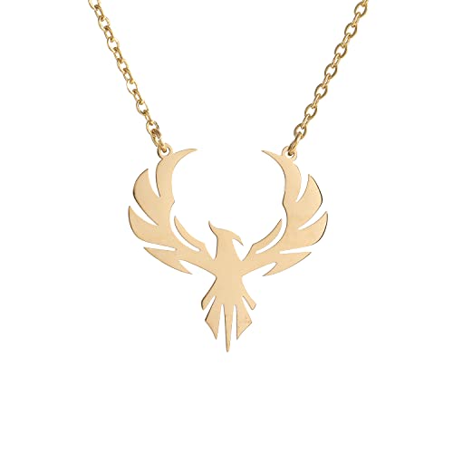 HANMOZTION Origami Bird Pendant Lucky Phoenix Wings Tattoo Men Necklace (gold)