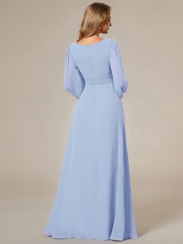Image of Ever-Pretty Women's Crewneck Long Lantern Sleeves Floor Length A-Line Pleated Chiffon Formal Dress 0106B