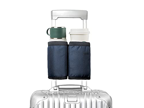 Image of riemot Luggage Travel Cup Holder Free Hand Drink Carrier - Hold Two Coffee Mugs - Fits Roll on Suitcase Handles - Gifts for Flight Attendants Travelers Accessories, 4. Hook & Loop: Navy, Hook & Loop