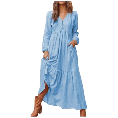 Robe longue décontractée haut de gamme en coton et lin avec jupe évasée