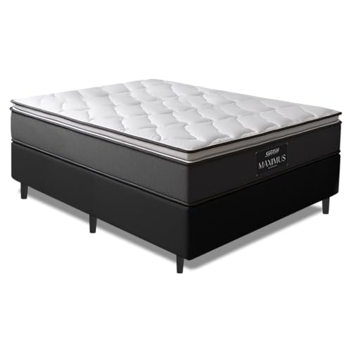 Cama Box Casal Colchão Molas Ensacadas Pillow Top Maximus 138x188x67cm Cinza/Preto Gazin - Suporta até 120Kg por Pessoa