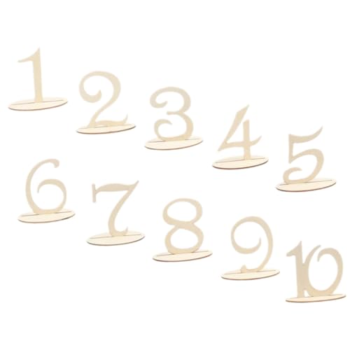 HOUDERCO 10個 木製テーブルナンバー 丸形スムーズ素材 卓上札 パーティー結婚式用再利用可能な席次表示サイン イベント装飾に