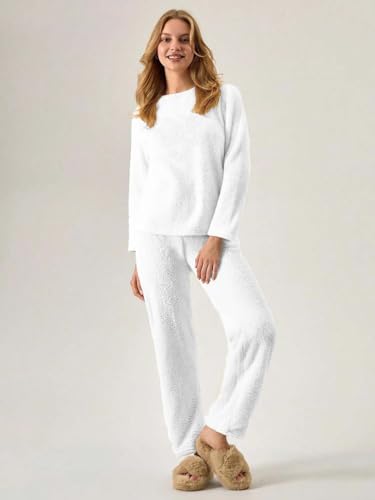 Image of KOTTY Women's Winter Set White Tracksuit | Warm Cord Set Sweatpants Co-ord | Stylish Jogging, Gym & Airport Wear Outfit