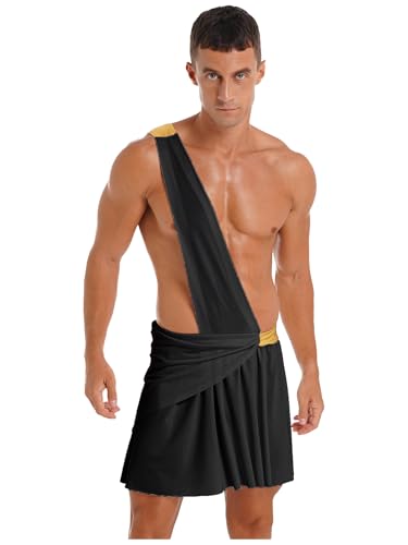 Xnihocha Hommes Romains Costume Grecque Toge Court Vêtement Rocher avec Châle Sexy Lingerie Halloween Carnaval Cosplay Tenues Noir S