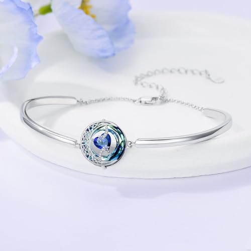 TOUPOP Birthstone Bracelet for Women 925 Sterling Silver Moon and Star Bangle Bracelet Blue Circle Crystal Jewelry Birthday Christmas Gifts for Women Wife Girlfriend4