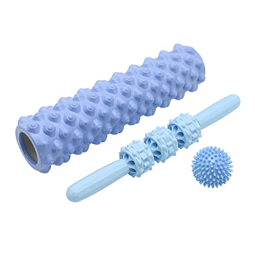 Foam Roller for Physical Therapy & Exercise - Back Roller Set with Spiky Massage Balls, Double Massage Roller Ball, Muscle Roller Stick - Trigger Point Deep Tissue Pain Relief & Recovery (Blue)