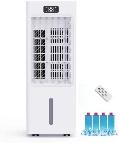Swamp Cooler, 3-IN-1 Evaporative Air Cooler, 6L Windowless Portable Air Conditioners with 4 Ice Packs, 4 Modes & 3 Speeds, Auto Oscillating, 12H Timer, Remote
