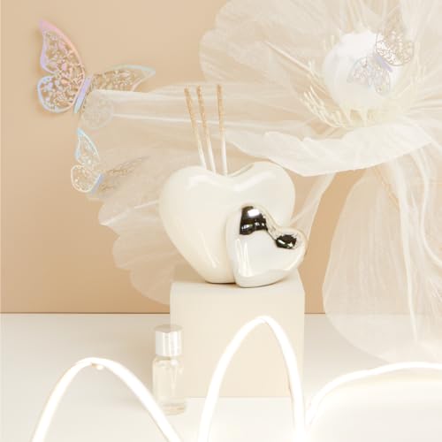 CLARALUNA Bomboniera Matrimonio Profumatore Doppio Cuore Porcellana con Box (Argento)