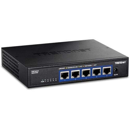 Image of TRENDnet 5-Port 10G Switch, TEG-S750, 5 x 10G RJ-45 Ports, 100Gbps Switching Capacity, Supports 2.5G and 5G-Base-T Connections, Ethernet Splitter, NDAA & TAA Compliant, Lifetime Protection, Black