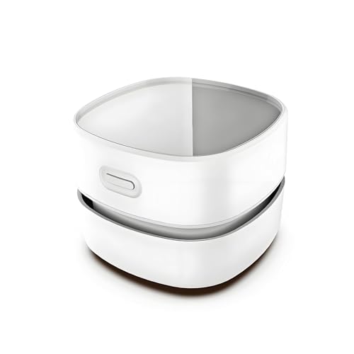 QUMOX Mini aspiradora de escritorio – Limpiador de mesa inalámbrico recargable por USB con batería de 1400 mAh, potente succión, para teclado, polvo, migas, virutas de papel y pelo de mascotas (blanco