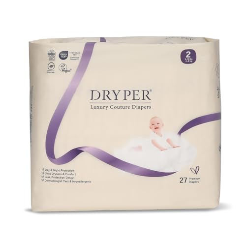 Image of Trial Pack Baby Diapers - DRYPER Size 2 Diapers (9-18 lbs), 27 Count, Hypoallergenic Disposable Diaper, Ultra-Soft & Thin, with Wetness Indicator, Oeko-TEX Standard 100