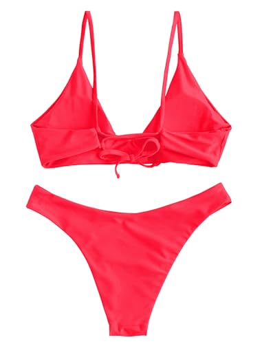 Image of ZAFUL Women's Tie Back Padded High Cut Bralette Bikini Set Two Piece Swimsuit