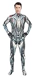 Halloween Mens Robot Cyborg Costume Cosplay Full Body Metallic Bodysuit Jumpsuit Silver and Black for Adult (Silver and Black, Adult-L(Height:65'-67'))