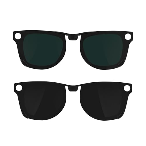 2Pcs Polarized Clip for Ray-Ban Meta Wayfarer RW4006 Smart Glasses (Size M 50-22), Discoloration Clips Compatible with Ray-Ban Meta Wayfarer Protect Your Eyes, Cool and Fashion (Black + Green)