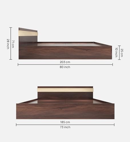 Image of Mintwud Pepperfry Engineered Wood Joben King Size Bed with Box Storage | Wooden Double Bed Cot Palang Furniture for Bedroom, Living Room, Home and Hotel (Walnut Melamine Finish)