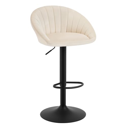 WOLTU Taburete Bar Giratorio, Taburete de Altura Ajustable, Taburete con Respaldo y Reposapiés, Taburete Cocina con Asiento Tapizado en Terciopelo, Beige, BH428be-1