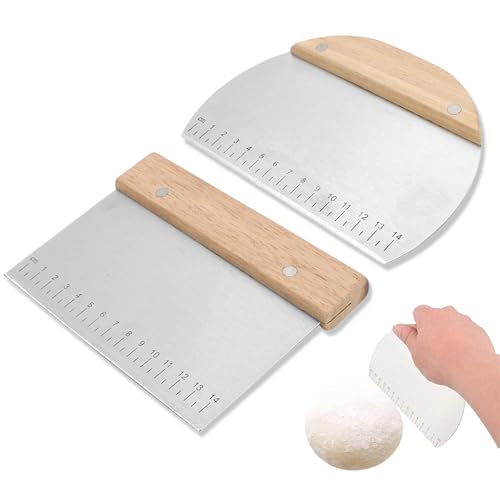 ​​2 Pcs Coupe Pate Professionnelle en Inox avec Manche Bois - Corne Patisserie, Spatule Pizza, Accessoire Patisserie pour Pizza & Pate à Pizza, Taille...