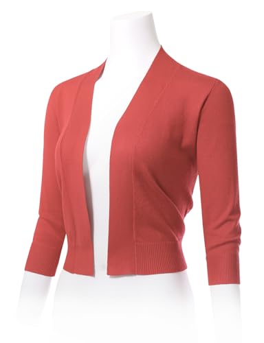 Image of Allsense Women's 3 /4 Sleeve Cropped Shrug Cardigan | Classic Bolero, Open-Front, Lightweight Soft Fine Knit Cover Up
