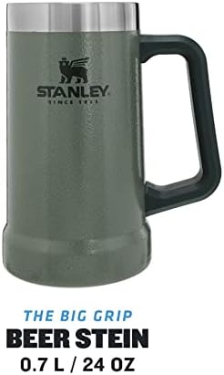 Stanley Adventure Vacuum Beer Stein 0.7L Hammertone Green  Travel Mug Keeps Beer Cold for 7 Hours - Stainless Steel Beer Stein with Handle - Vintage Beer Stein - Dishwasher Safe