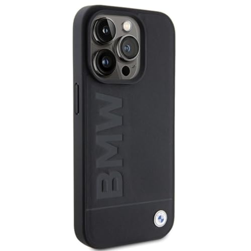 Image of CG MOBILE BMW Compatible with iPhone 15 Pro Max Case [Official Licensed] Mag-Safe Compatible | Real Leather Case with Hot Stamp & Metal Logo Protective Case /Cover Designed for iPhone 15 Pro Max Black