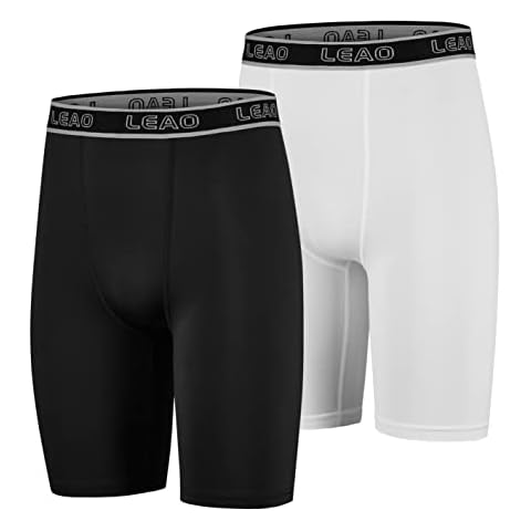 LEAO Youth Boys Compression Shorts 2-Pack Performance Athletic Underwear Sports Boxer Briefs Black/White M Cover