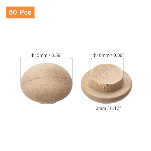 Image of uxcell Wood Plugs, 50Pcs 15 x 10 mm - Beech Wood Button Top Plugs, Screw Hole Covers, Decorative Wooden Cover for Stair Chair Craft Furniture Woodworking