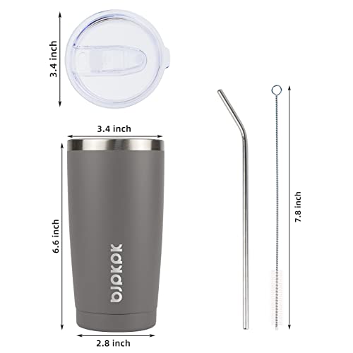 Image of BJPKPK 20oz Coffee Tumbler with Lid & Straw, Insulated Stainless Steel Mug | Double Wall Vacuum, Keeps Hot /Cold, BPA Free, Leak Proof, Iced Coffee Cup Fit Car Holder, Travel & Beach, Gray