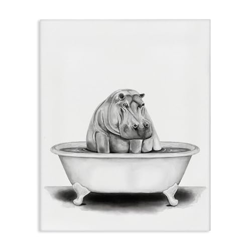 Image of Funny Hippo in a Tub Bathroom, 24 x 30 Inch Canvas Wall Art
