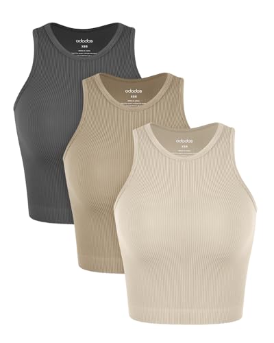 ODODOS 3-Pack Seamless Tank for Women Rib-Knit...