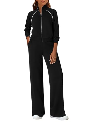 PRETTYGARDEN Womens 2 Piece Outfits Sweatsuits 2025 Fall Full Zip Sweatshirts Workout Pants Matching Lounge Sets Tracksuits
