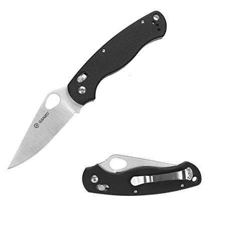 Ganzo G729-BK Folding Pocket Knife 440C Stainless Steel Blade G10 Anti-Slip Handle Hunting Fishing Camping Folder Axis Lock Outdoor EDC Knife (Black)