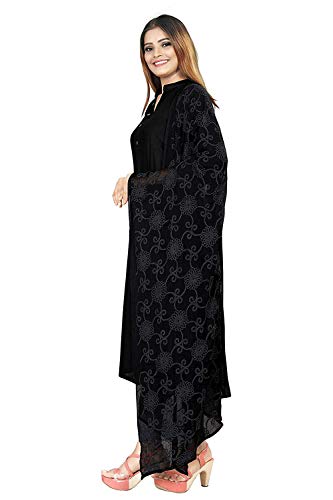 AKSHAR LLC Women's Designer Pure Chiffon Dupatta with Pure Cotton Thread Embroidery Work