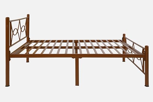 Image of Luno Metal Queen Size Bed Without Storage | Wrought Iron Double Bed with Headboard & Footboard | Sturdy Powder Coated Platform Bed Queen Size Cot for BedroomLivingRoom Brown (75x60)