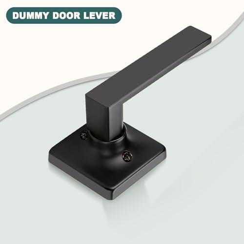 Image of GOBEKOR 1 Pack Black Lever Door Handle Dummy Square Door Levers Dummy Closet Door Handles for Pantry Straight Lever Non-Turning Lock