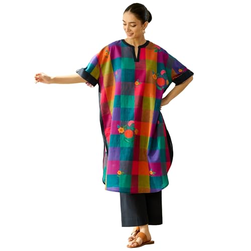 Image of GoSriKi Kurta Sets for Women Cotton Blend Printed | Kurta Palazzo Set | Straight Kurti Set for Women | Mandarin Collar Elbow Sleeve Ethnic Outfit | Designer Indian Kurti Top with Palazzo Pants