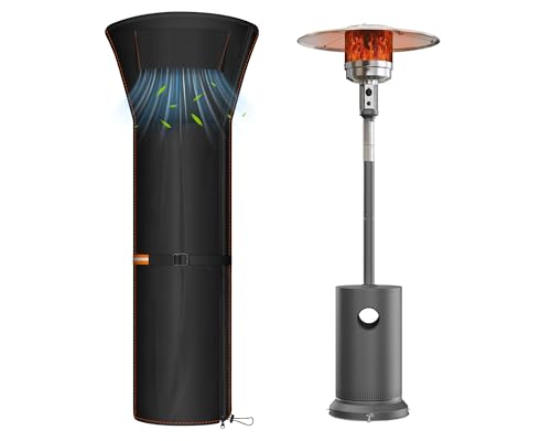 Rimwig Patio Heater Cover Waterproof Gas Propane Heater Covers 210D Oxford Fabric Outdoor Garden Round Heater Cover with Zipper Air Vents and Adjustable Drawstring 226x85x72cm