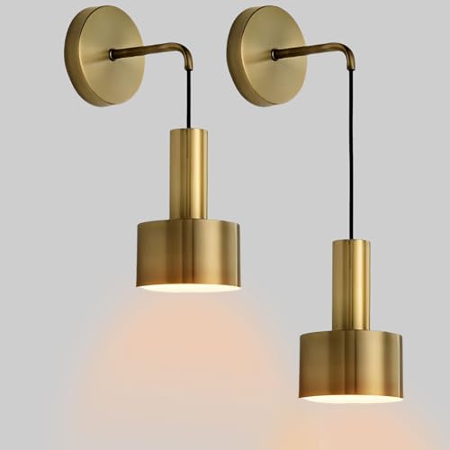 Image of Gold Indoor Wall Sconces Set of 2, Modern Adjustable Height Bedside Wall Lamp, Wall Mounted Lamp, E26 Brass Wall Lights Fixtures for Bedroom Living Room Hallway Corridor Stairs
