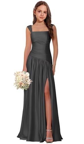 Square Neck Junior Bridesmaid Dress Asymmetrical Drop Waist Flower Girl Dresses with Pleated A Line Formal Gown