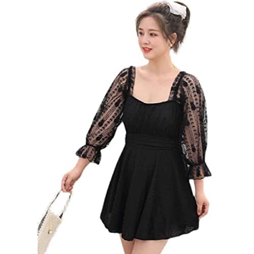 MINGYAN Badeanzug für Damen Große Größe Badeanzug Damen Konservative Badeanzug Mid-Sleeve Mode Casual Hot Spring Rock Einteiliges Badeanzug (Schwarz) Badeanzüge (Größe : 5XL) Cover